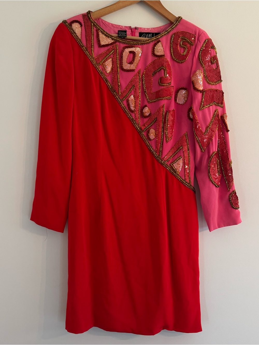 Vintage Bob Mackie Evening Gown Pink And Red Embellished Dress Size 12 *flaws*